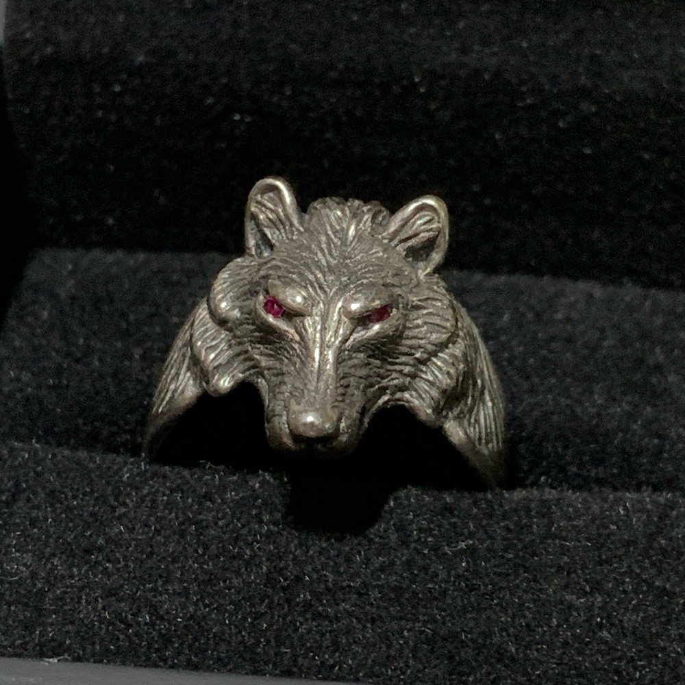 WOLF RING - STERLING SILVER - RUBY EYES OBO - Picture 7 of 10